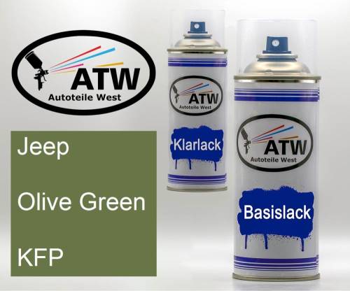 Jeep, Olive Green, KFP: 400ml Sprühdose + 400ml Klarlack - Set, von ATW Autoteile West.